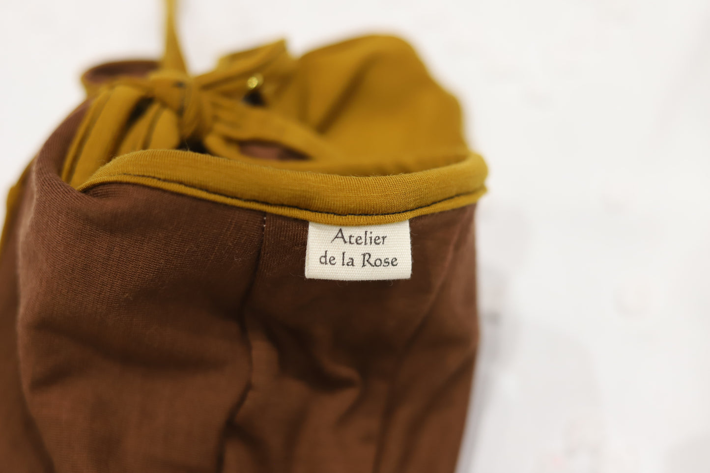 Merino Wool Bonnet and Mittens in Mustard with Brown